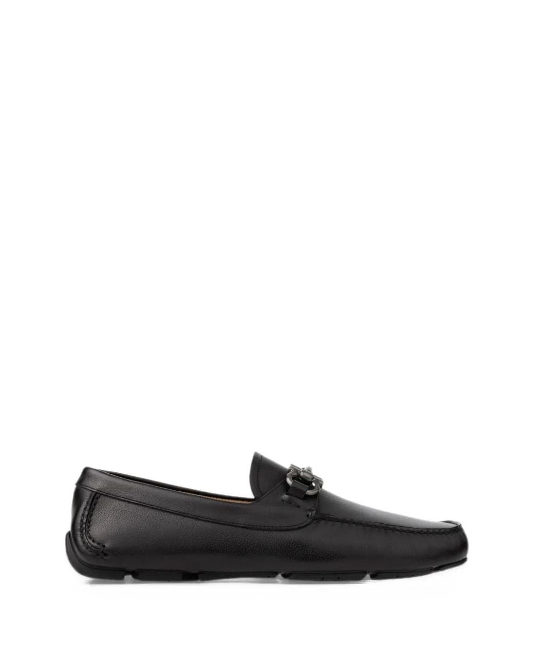 Ferragamo Black Gancini Ornament Driver Loafers for men