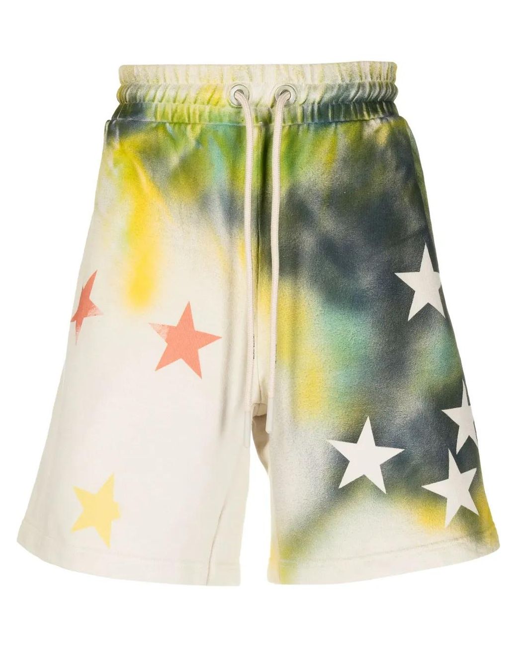 Palm Angels Green Star Sprayed Track Shorts for men