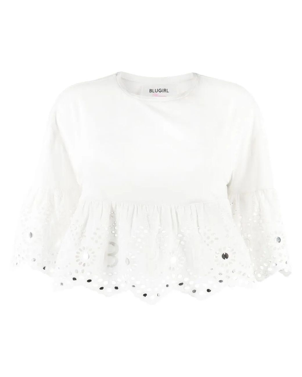 Blugirl Blumarine White Broderie Anglaise Cropped Blouse