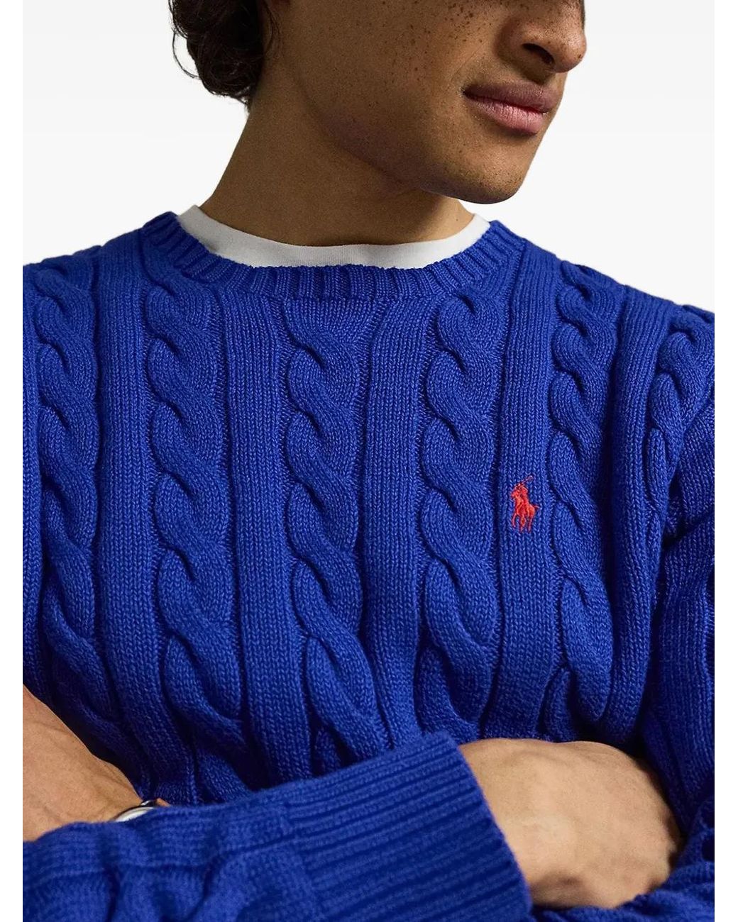 Polo Ralph Lauren Blue Pull En Maille Torsadée À Logo Brodé for men
