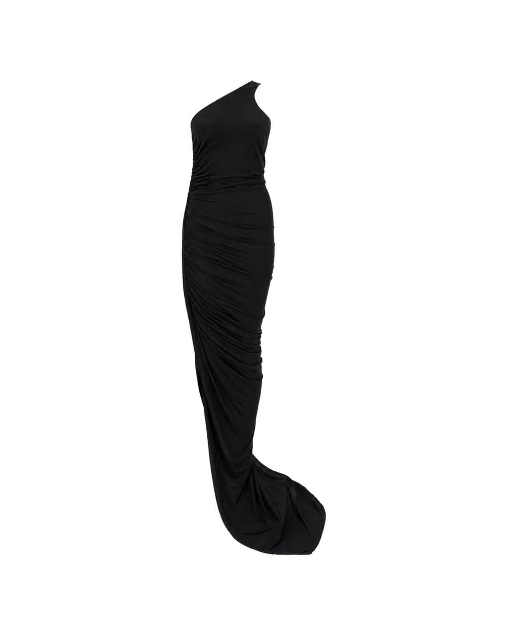Rick Owens Black One-Shoulder Ruched Maxi Dress