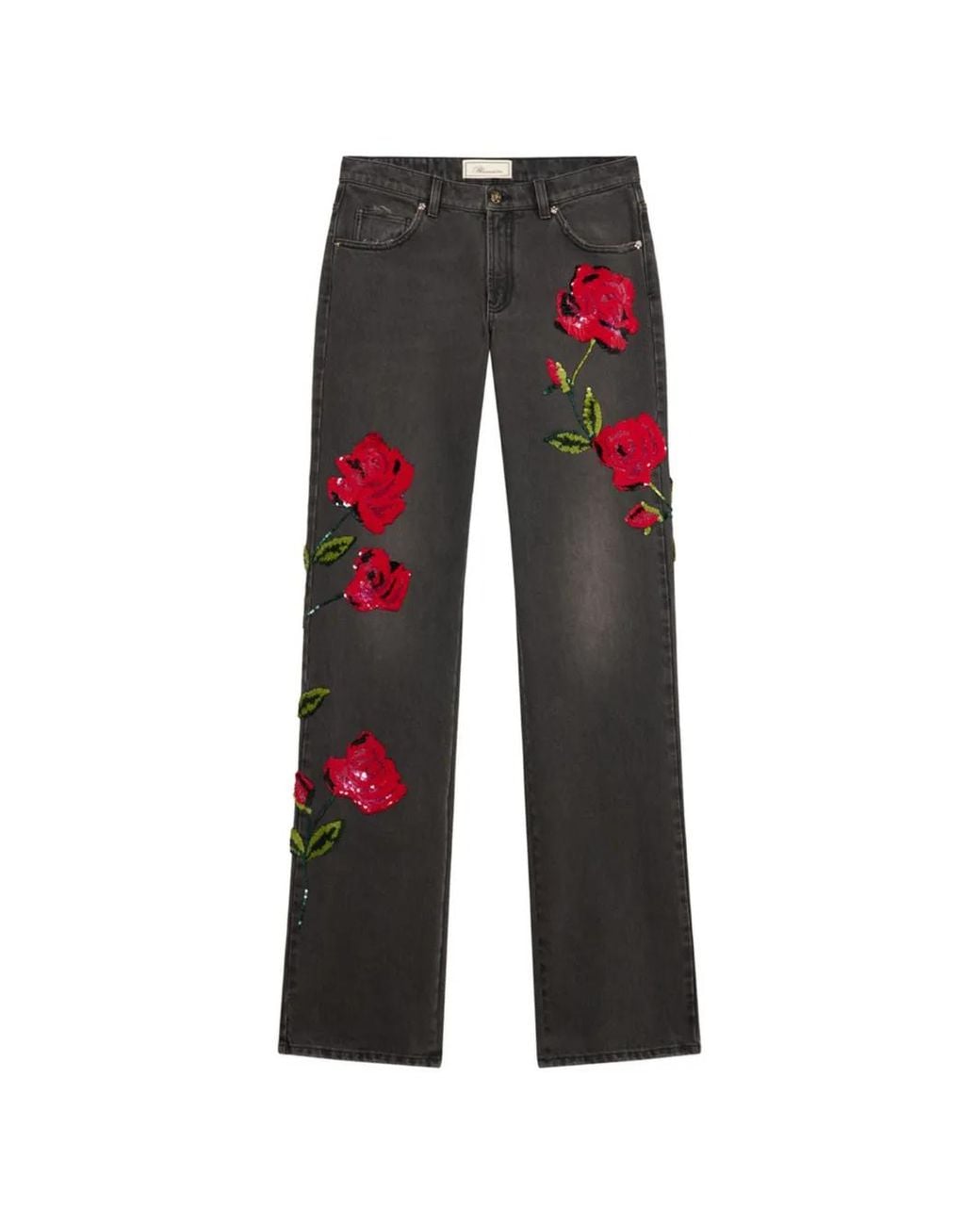 Blumarine Sequin-Embroidered Wide-Leg Jeans