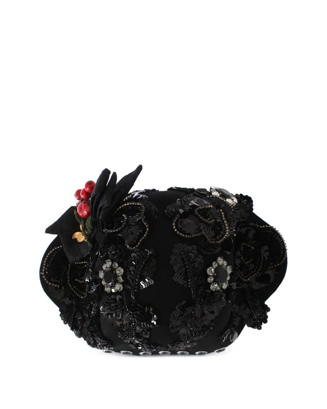 Dolce & Gabbana Black Crystal-Embellished Brooch-Detail Hat