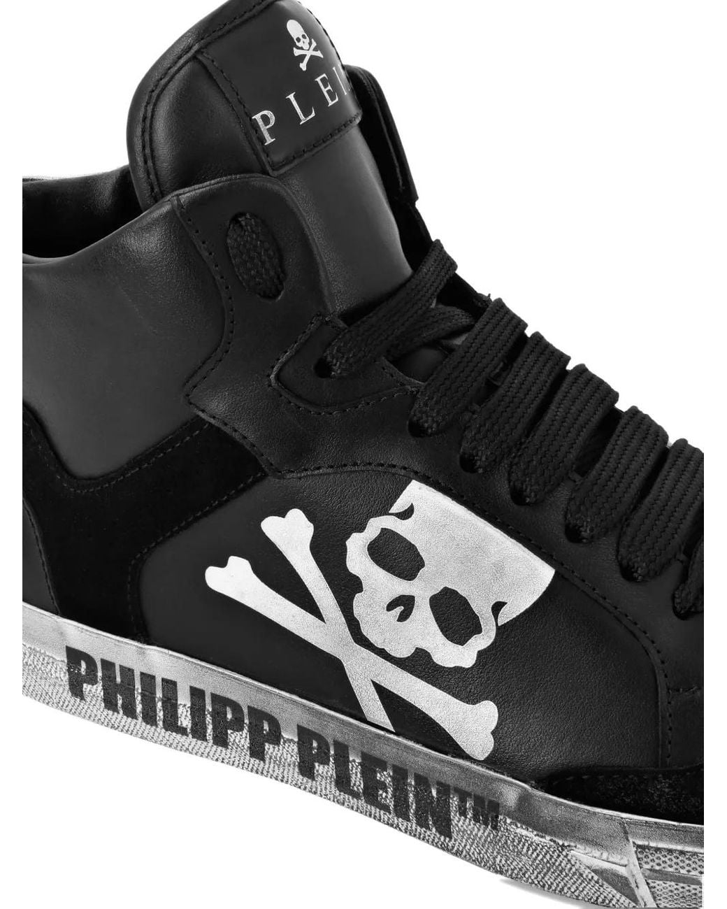 Philipp Plein Black Skull-Motif Hi-Top Sneakers