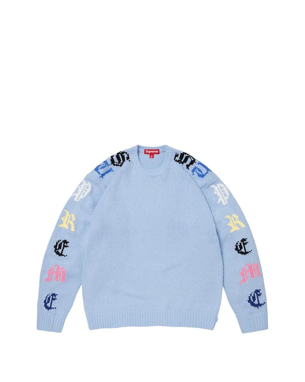 Supreme Blue Old English Intarsia-Knit Sweater for men