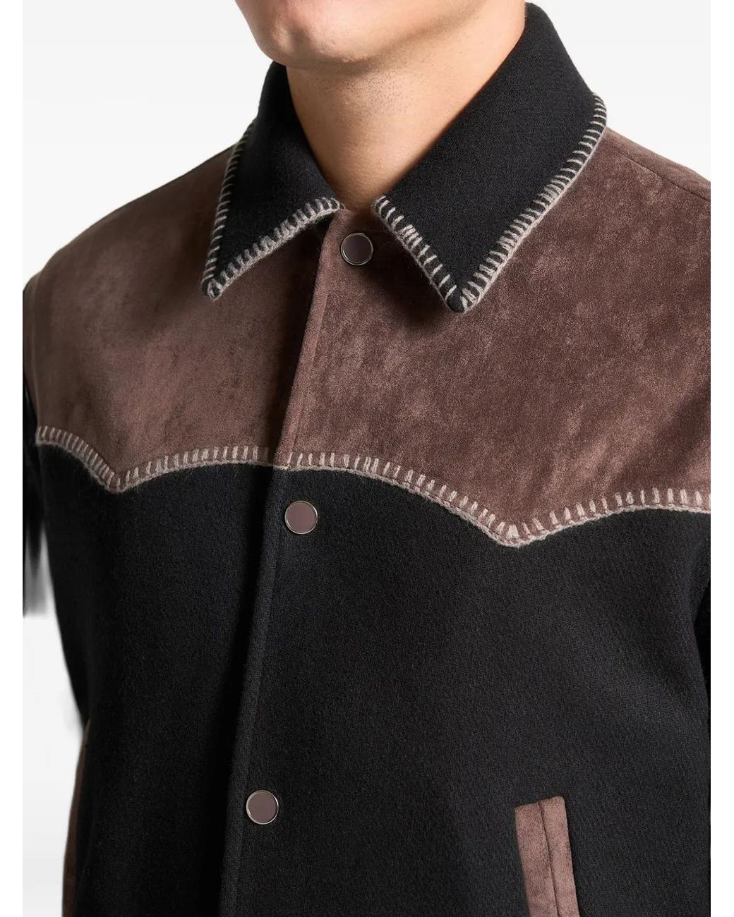 Manière De Voir Black Whipstitch Varsity Jacket for men