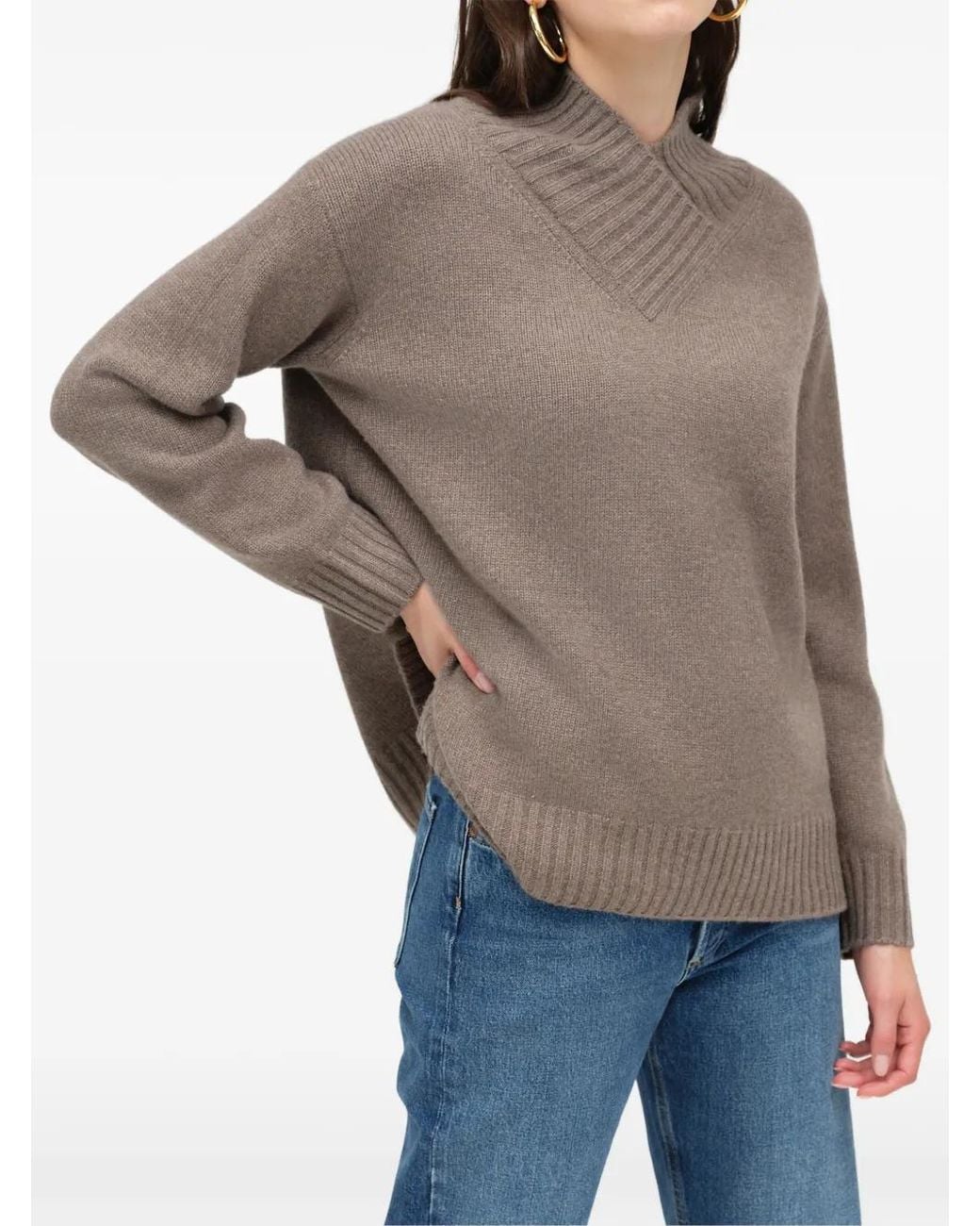 Chinti & Parker Brown Ribbed-Knit Crossover-Neck Sweater