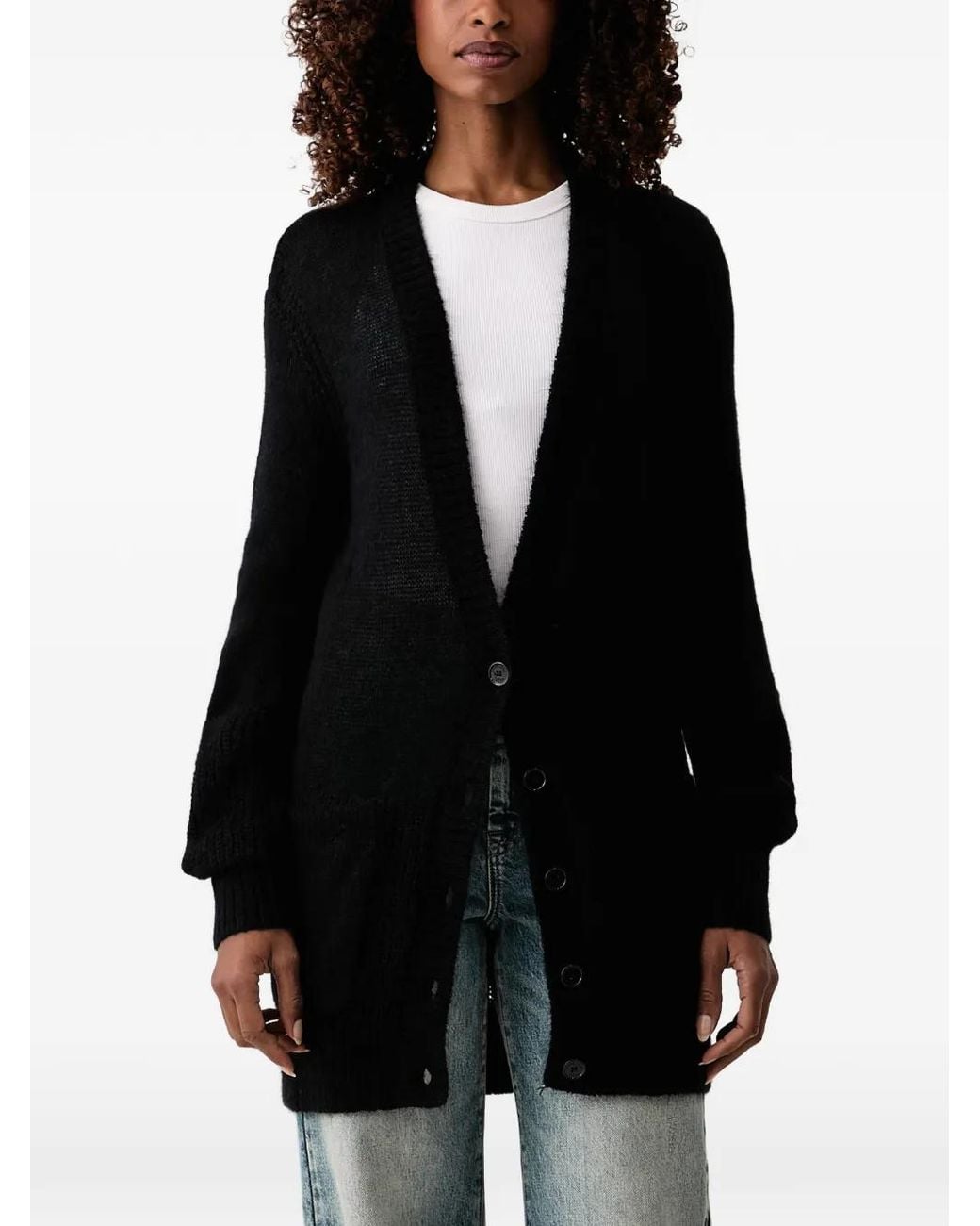 Patrizia Pepe Black Ribbed-Trim Longline Cardigan