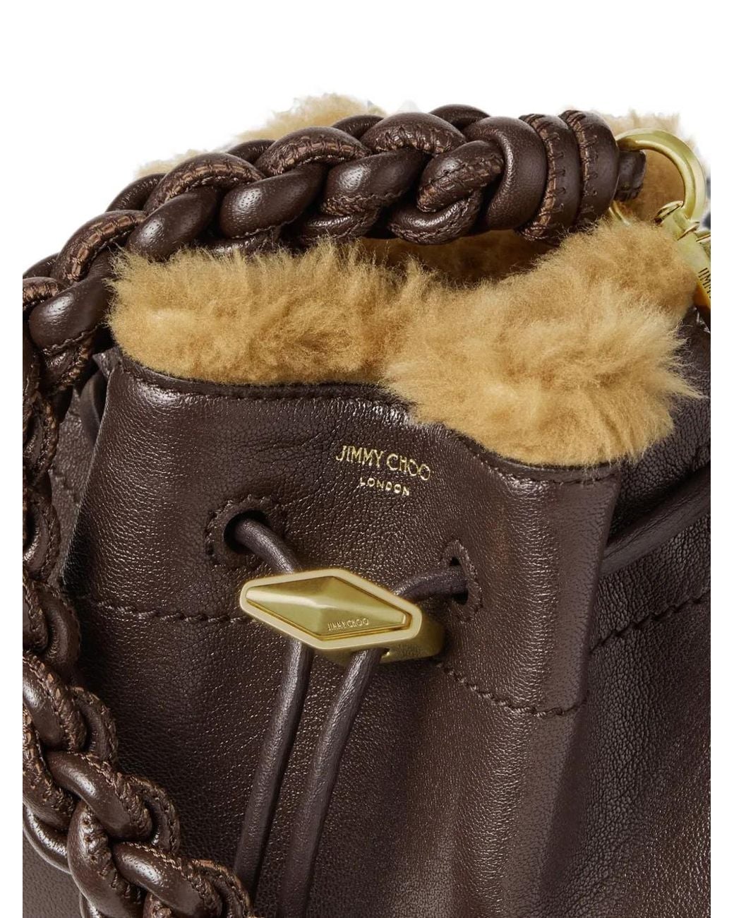 Jimmy Choo Brown Cinch Shearling-Trim Shoulder Bag