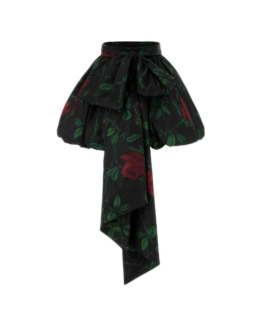 Blumarine Black Rose-Print Bow-Detail Mini Skirt