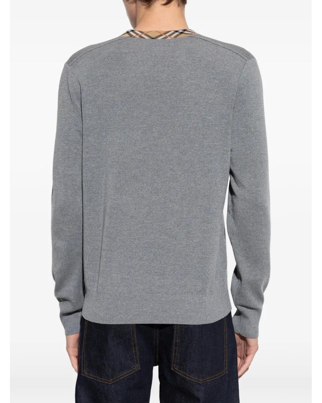 Burberry Gray Check Trim Sweater for men