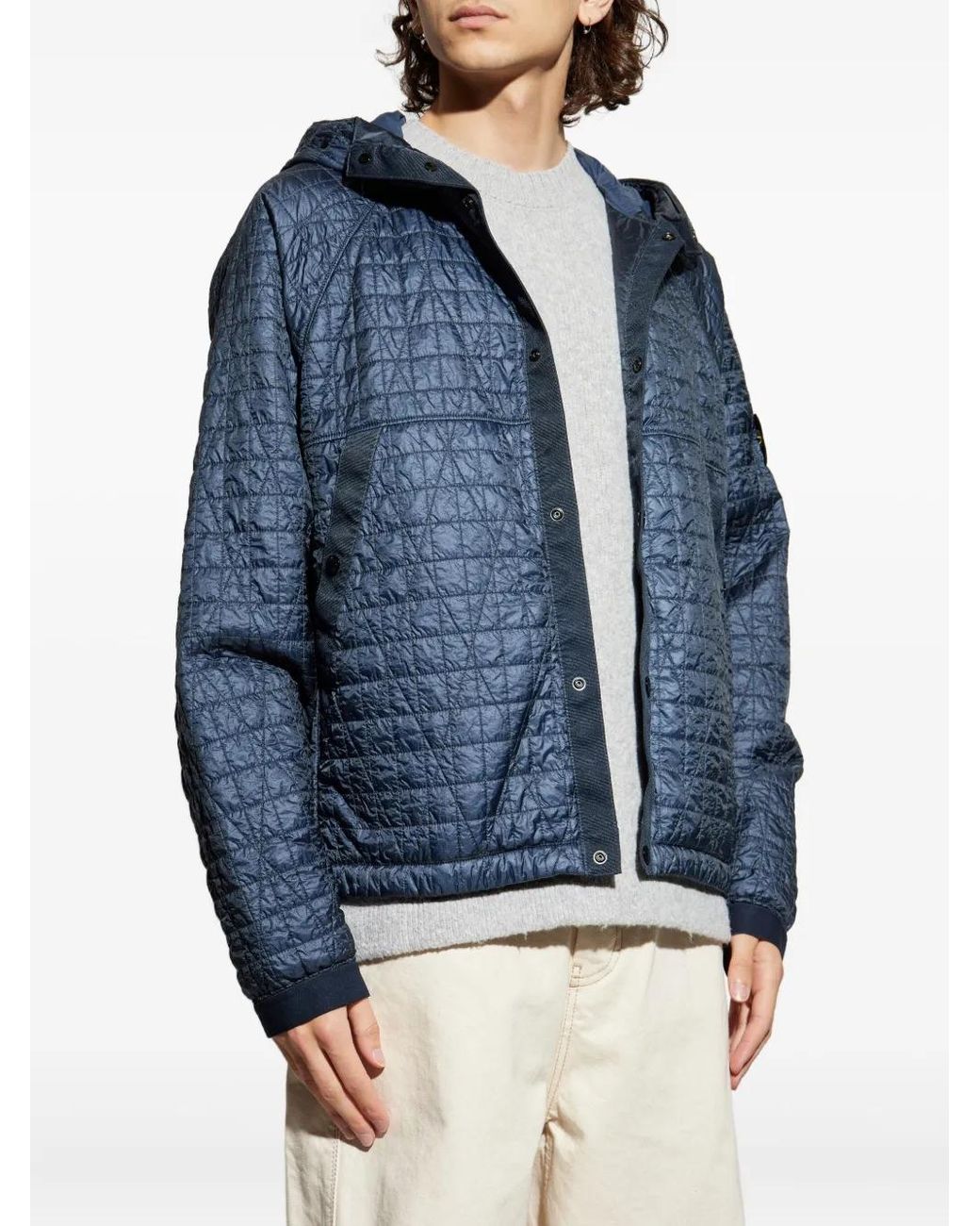 Stone Island Blue 4100023 Quilted Logo-Patch Jacket for men
