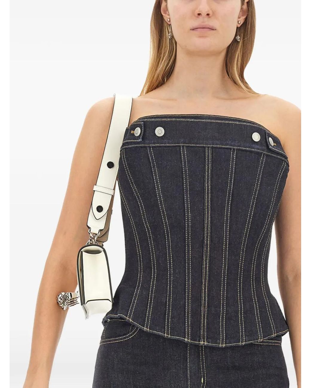 McQueen Black Denim Bustier Top