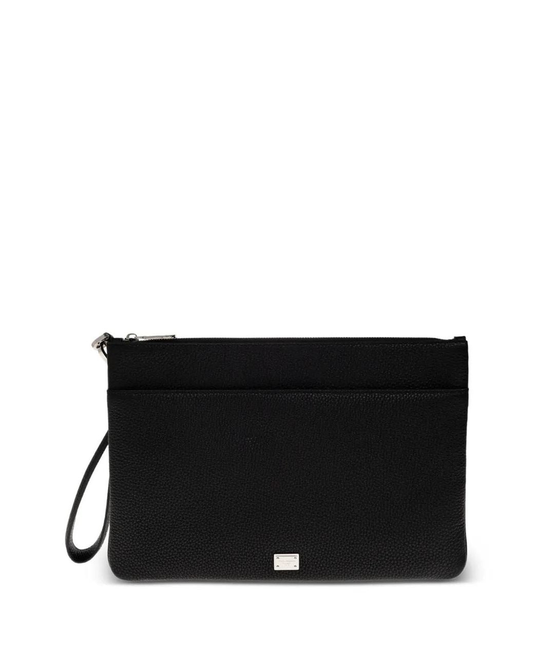 Dolce & Gabbana Black Logo-Plaque Leather Clutch Bag for men