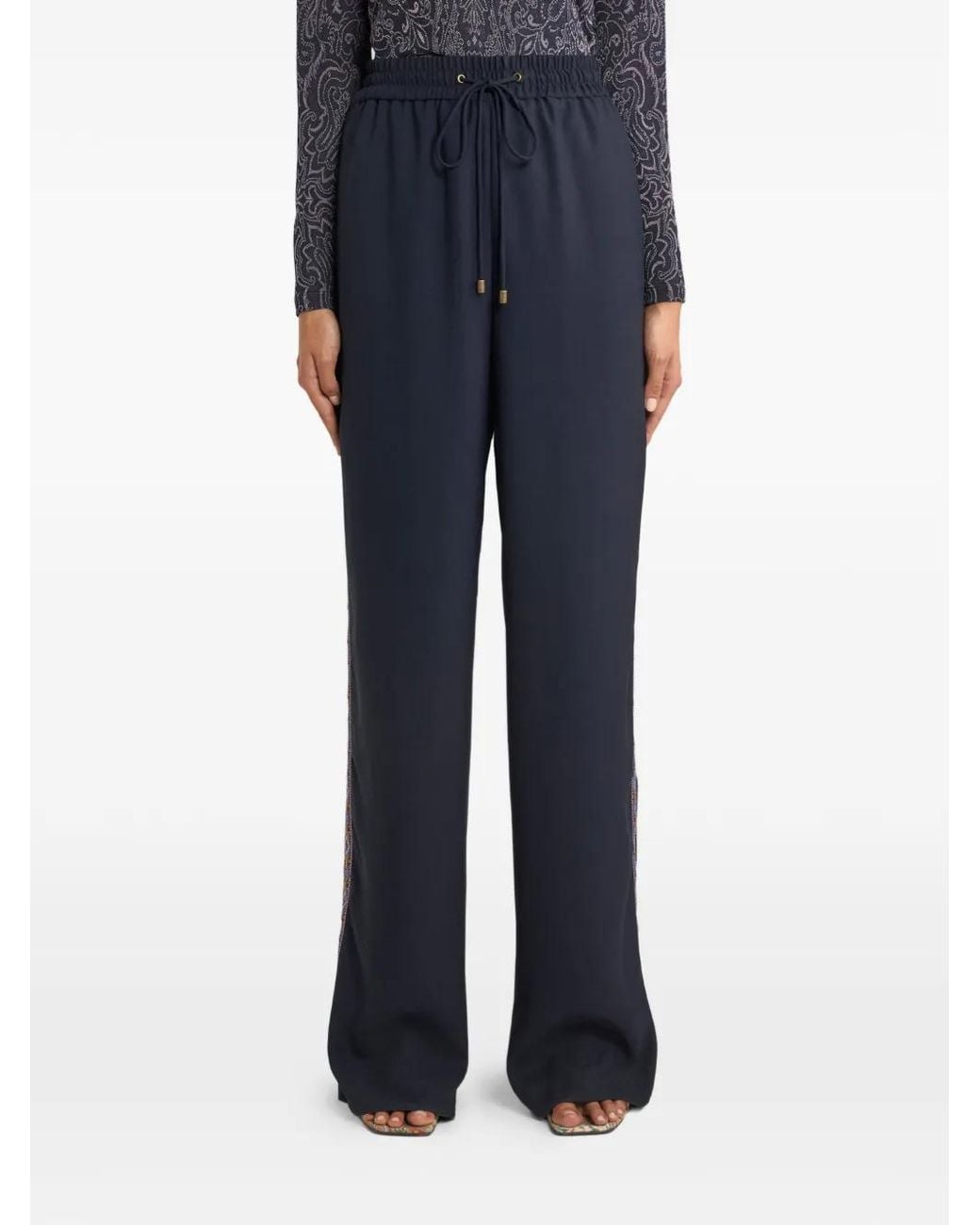 Etro Blue Drawstring Wide-Leg Trousers
