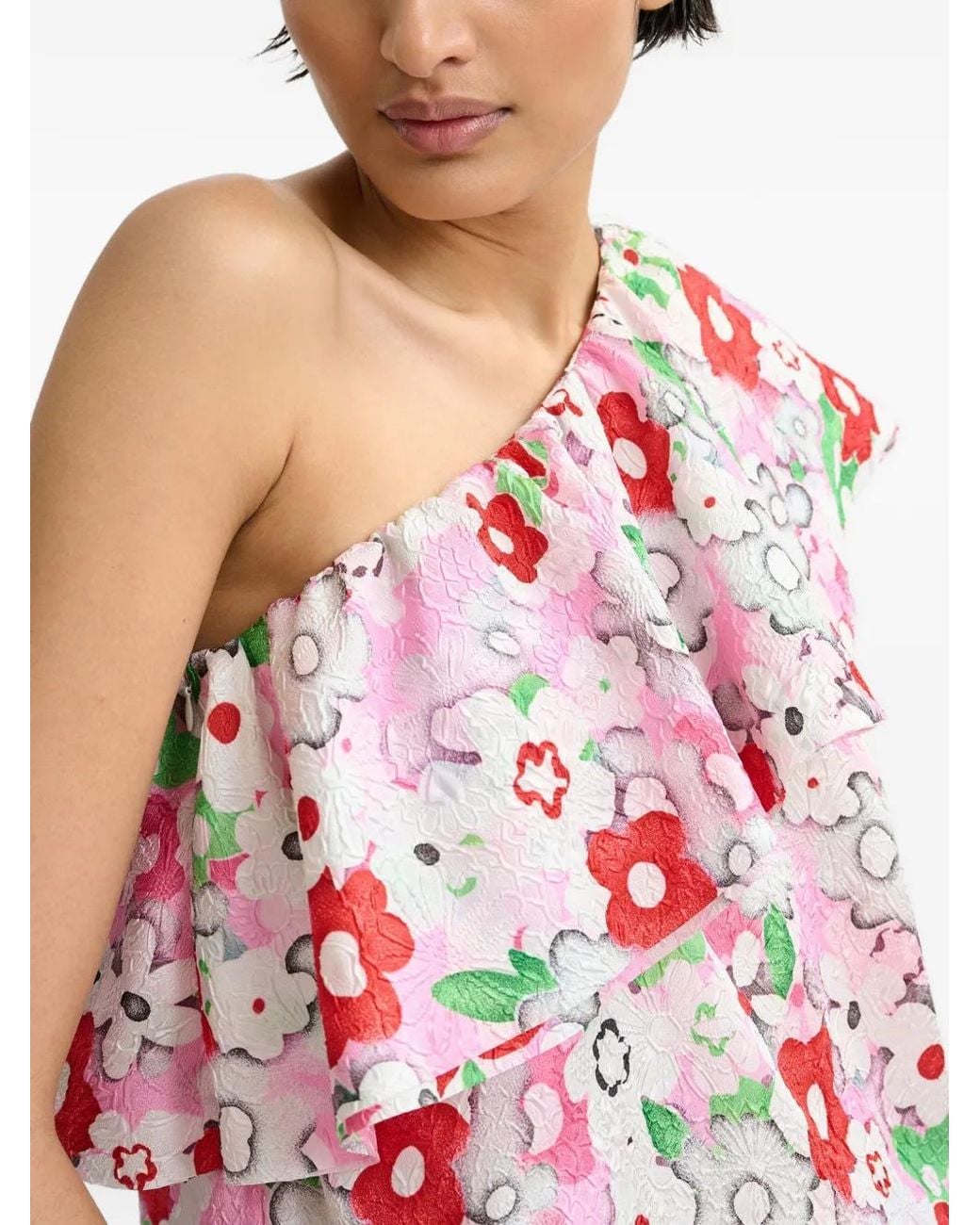 Essentiel Antwerp White Jiland Ruffle-Detail One-Shoulder Top