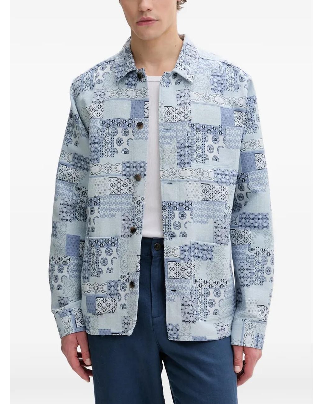 Les Deux Blue Veste Boutonnée À Motif Patchwork for men