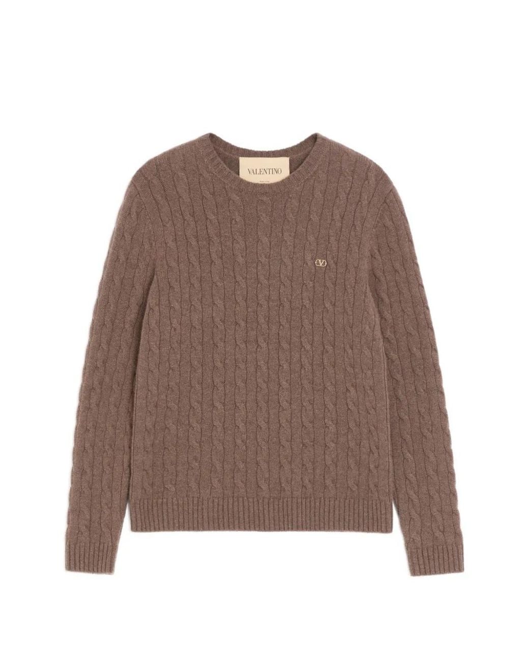 Valentino Garavani Brown Cashmere Cable-Knit Vlogo Sweater for men