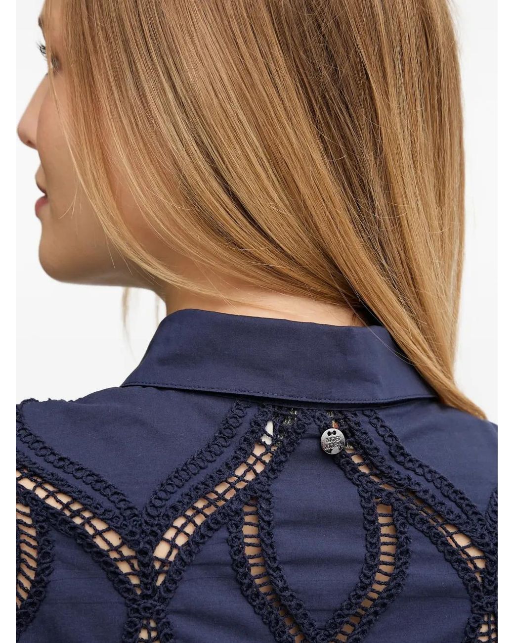 Mos Mosh Blue Nolin Openwork Collared Shirt