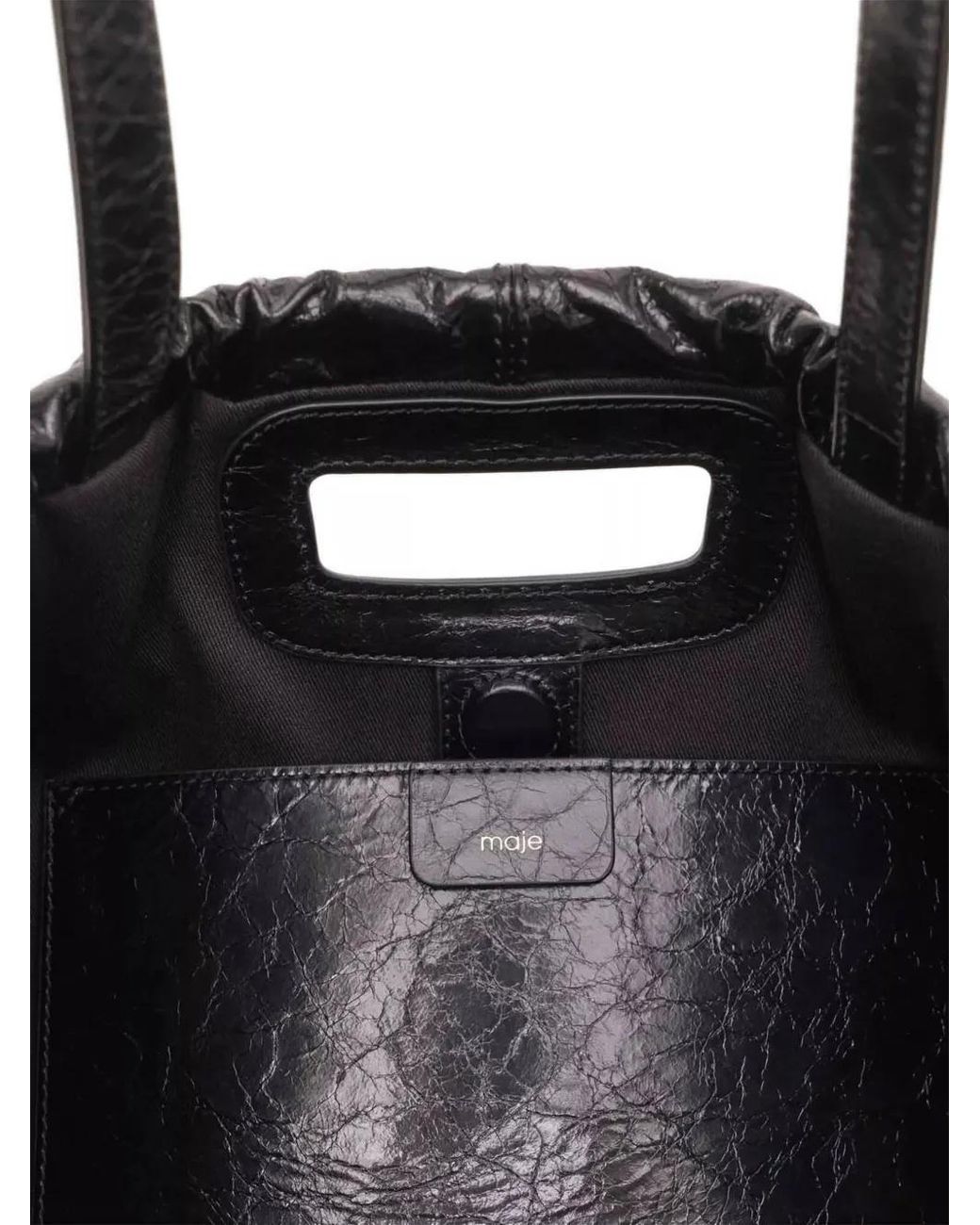 Maje Black M Tote Cracked-Leather Tote Bag