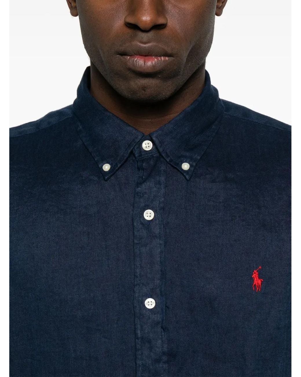 Polo Ralph Lauren Blue Linen Shirt for men