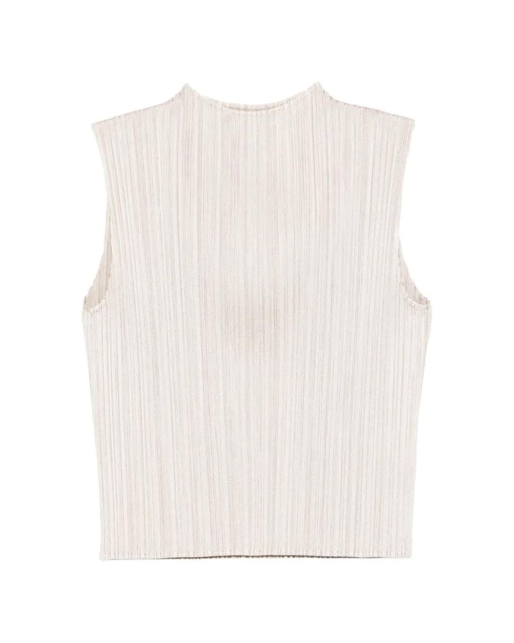 Pleats Please Issey Miyake White Pleated Sleeveless Top