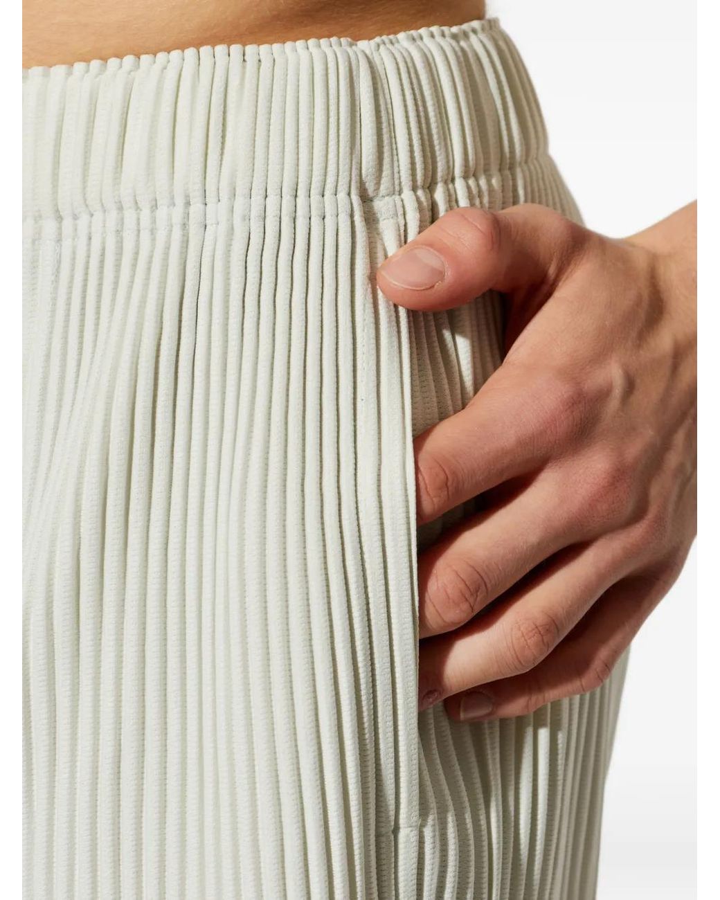 Homme Plissé Issey Miyake White Pleated Trousers for men