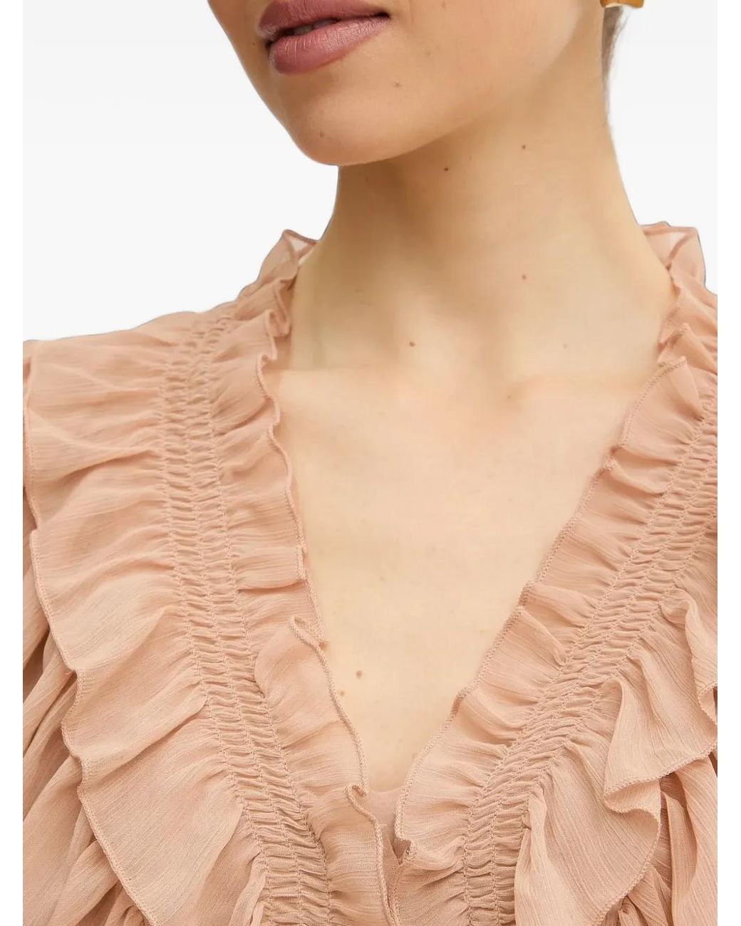 Morgan Natural Ruffled V-Neck Blouse