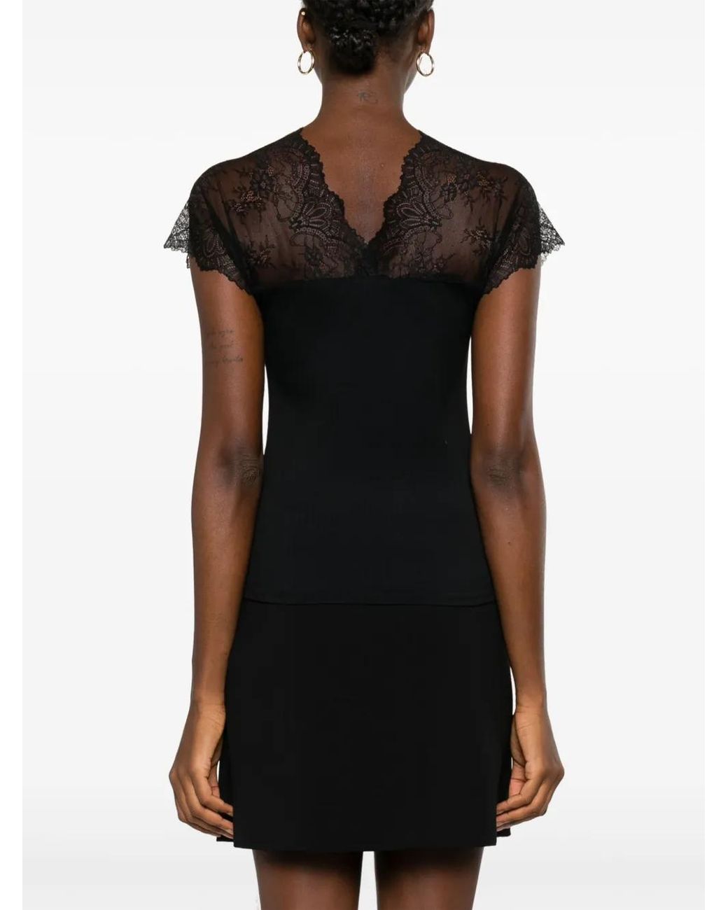 Maje Black Lace-Trim Jersey Top