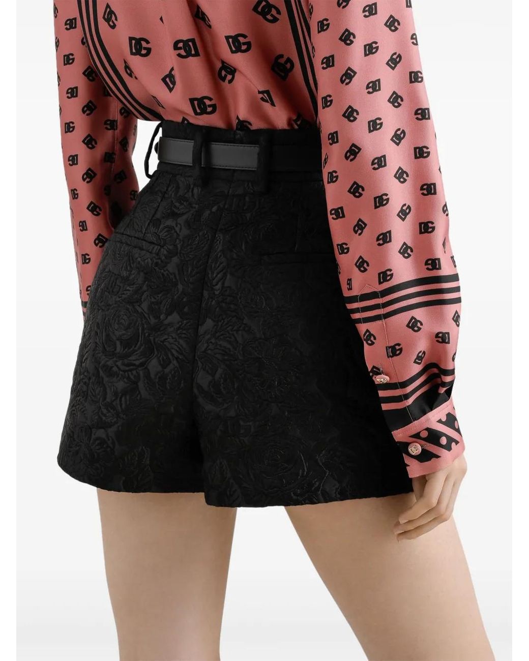 Dolce & Gabbana Black Quilted Floral Jacquard Shorts With Dg Logo