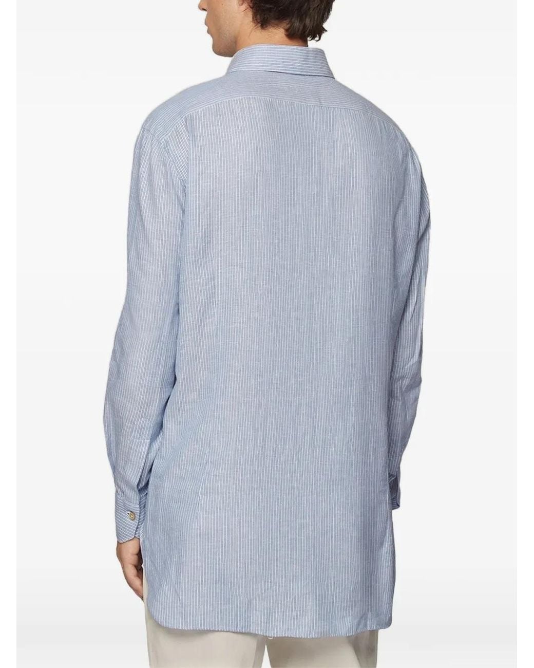 Kiton Blue Striped Cotton Shirt for men