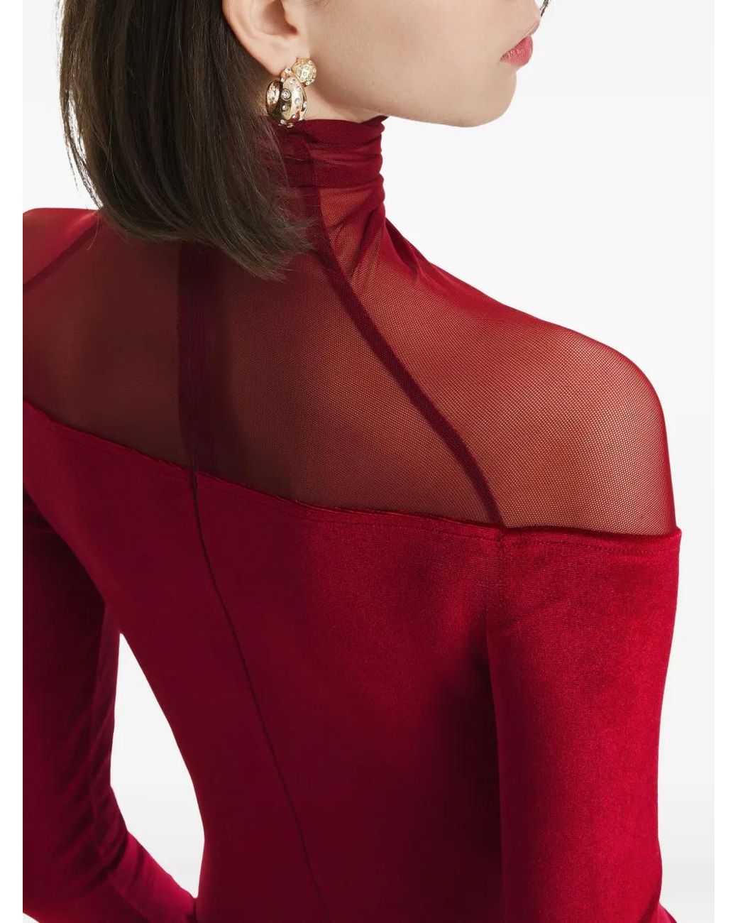 2310 STUDIO Red Mesh Velvet Bodysuit