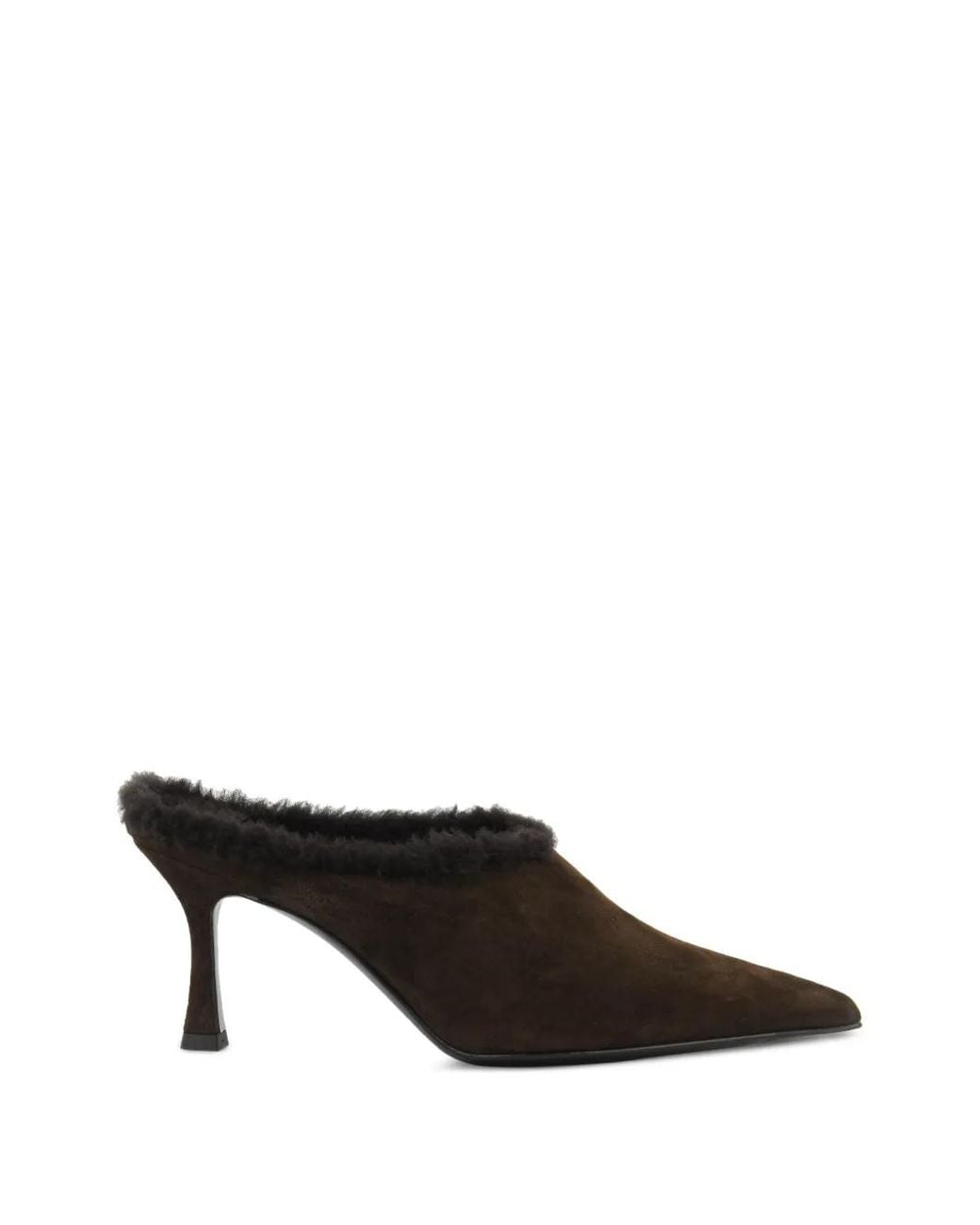 Guglielmo Rotta Black Shearling-Trim Suede Mules