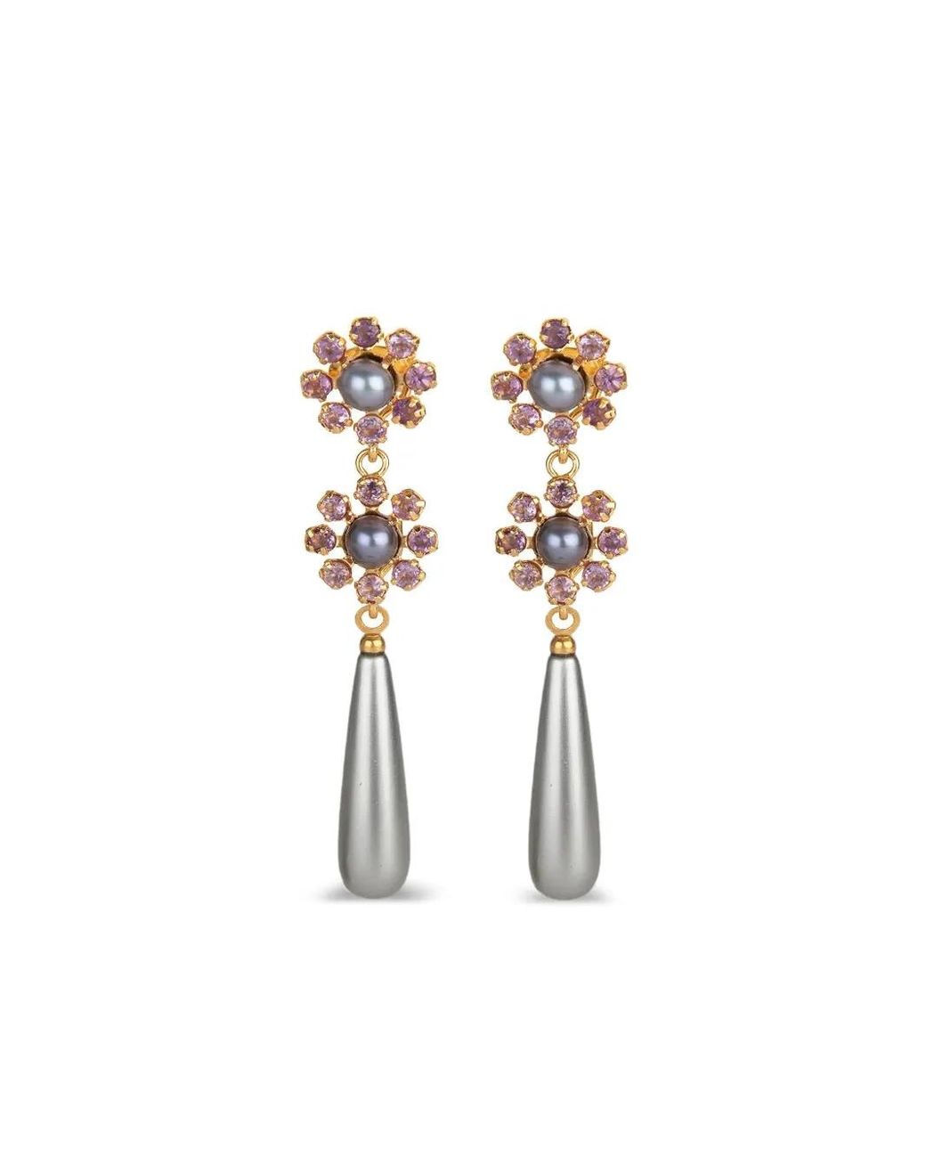 Bounkit Amethyst Pearl Drop Earrings in White | Lyst UK