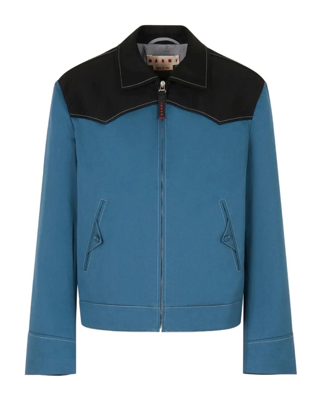 Marni Blue Water-Repellent Gabardine Jacket With Contrast Yokes for men