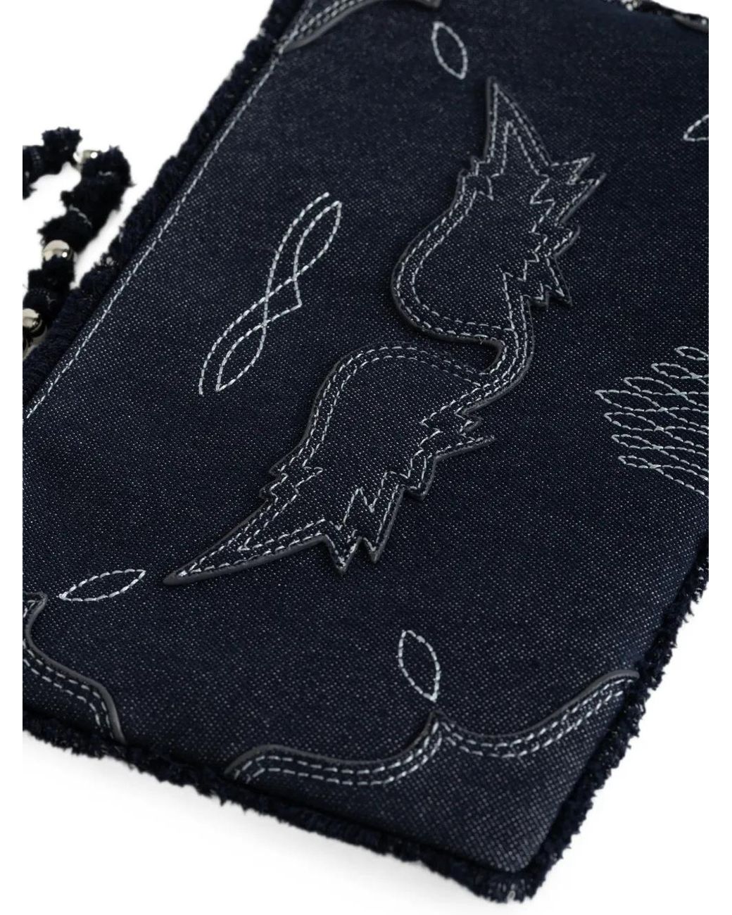 Zadig & Voltaire Blue Pochette De Voyage Effilochée Brodée