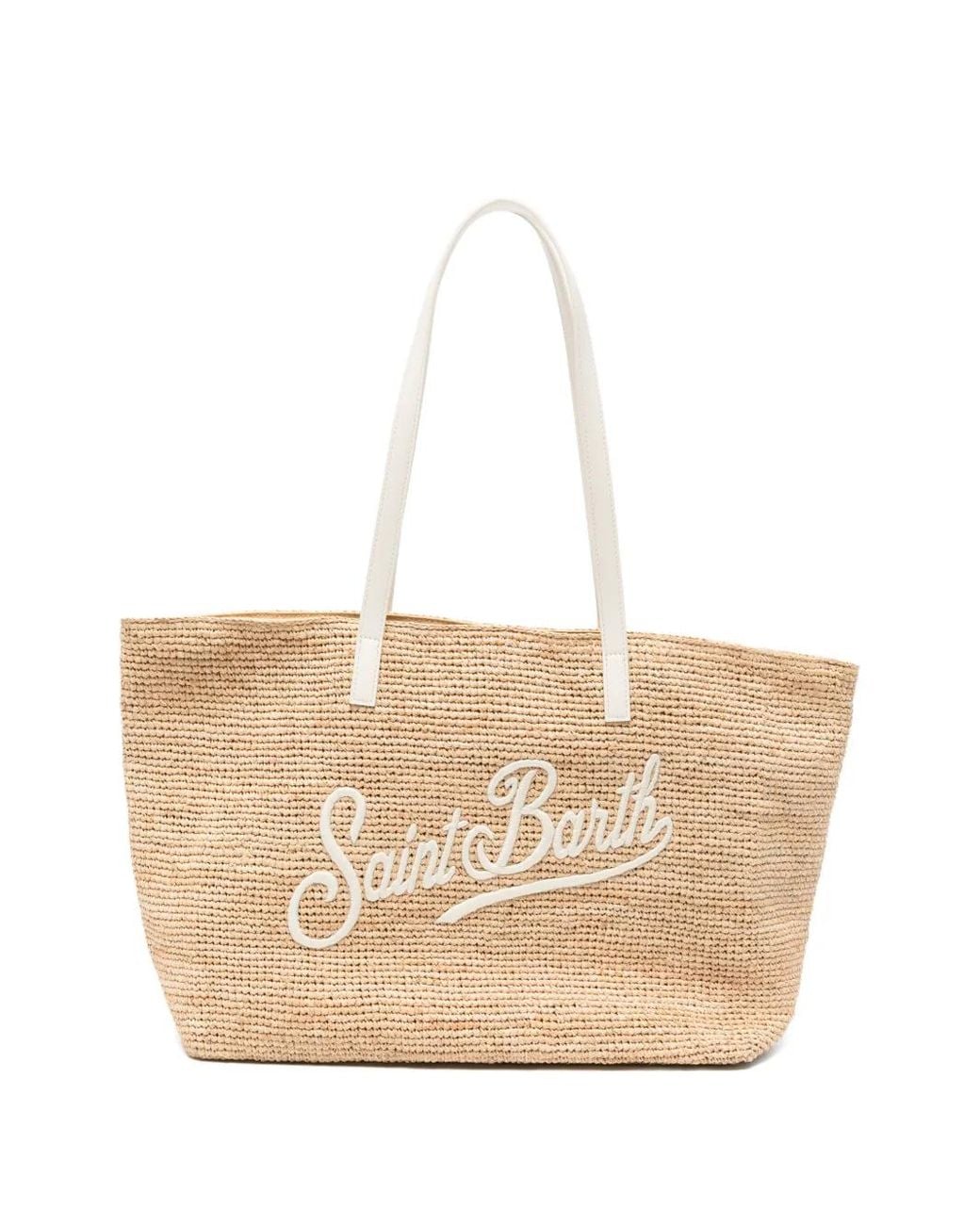 Mc2 Saint Barth Natural Raffia City Logo-Patch Shoulder Bag