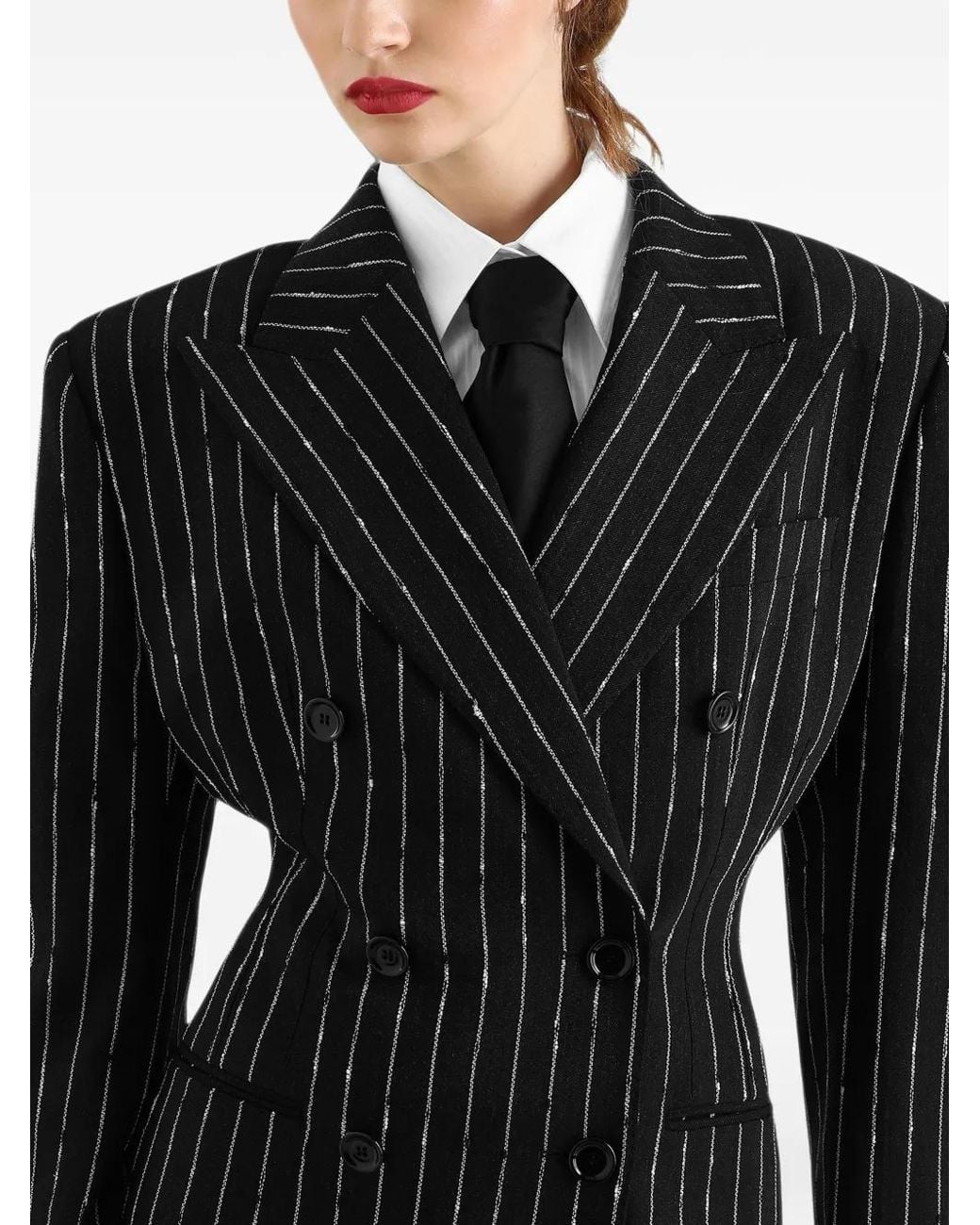 Dolce & Gabbana Black Double-Breasted Pinstripe-Virgin-Wool Jacket