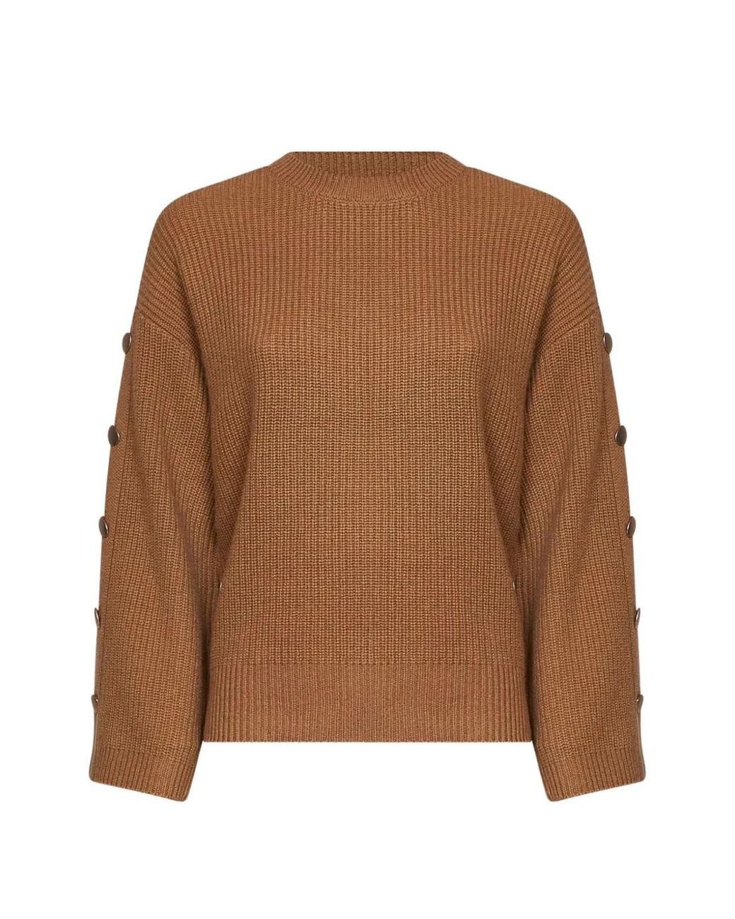 Kaos Brown Button-Detail Ribbed-Knit Sweater