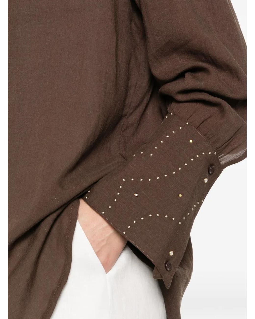 VENUJA Brown Embellished-Cuff Shirt