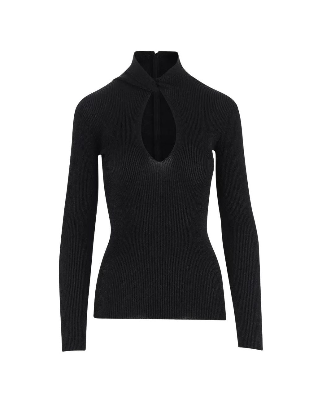 Valentino Garavani Black T-Shirt Côtelé À Manches Longues Et Découpes