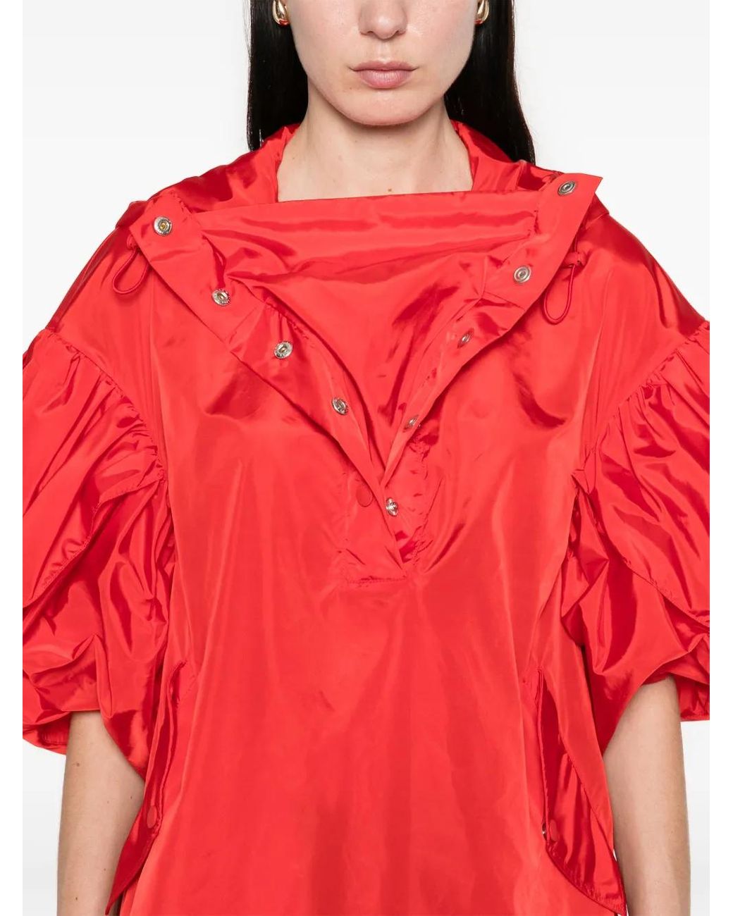 Simone Rocha Red Ruffle-Detail Petal-Sleeve Hoodie