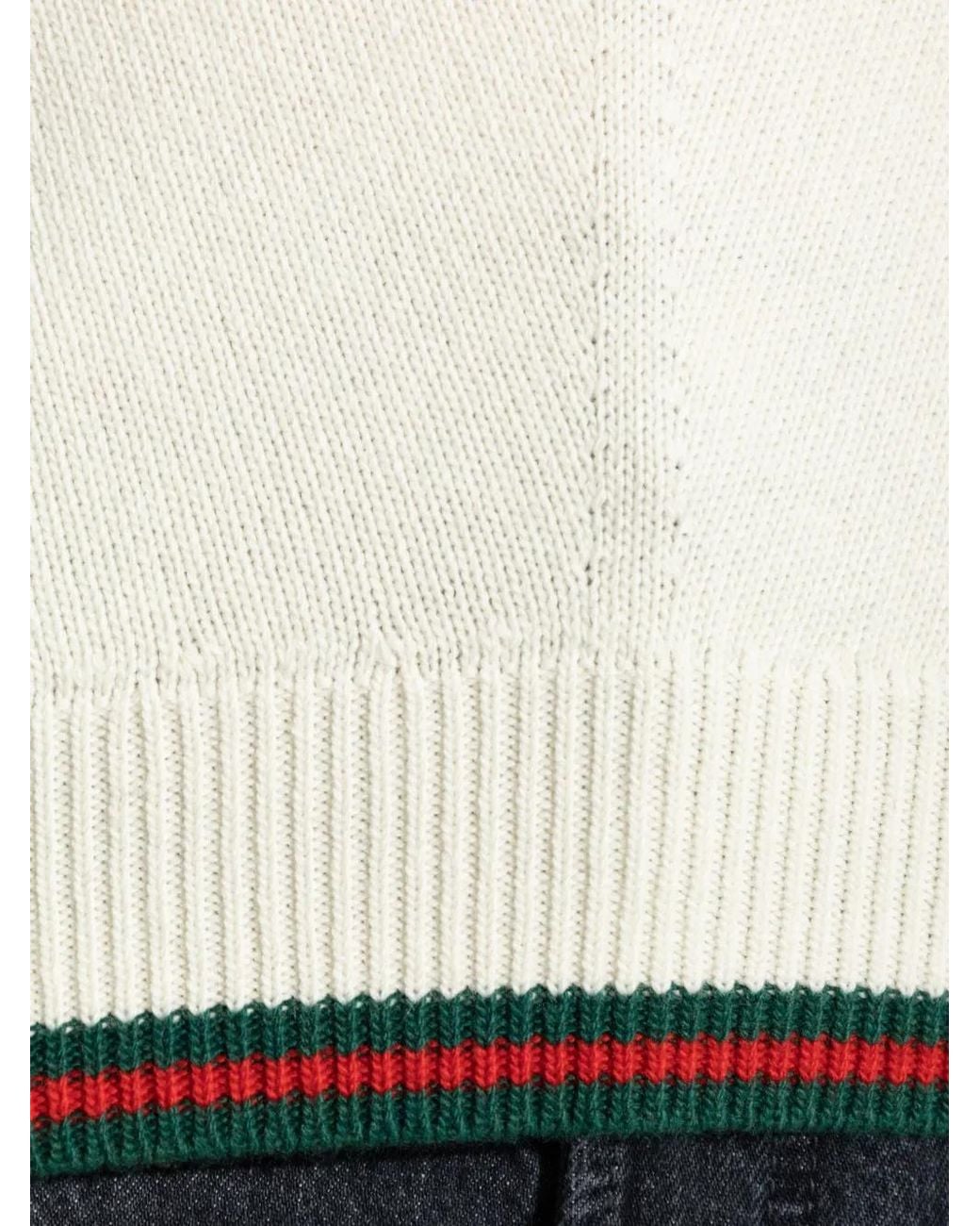 Gucci White Wool And Cashmere Sweater With Web, Ready-To-Wear