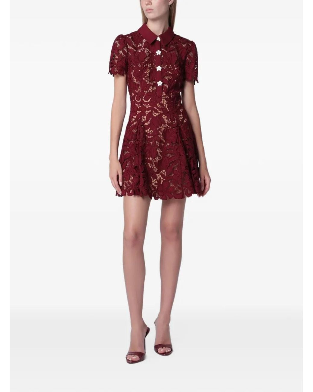 Self-Portrait Red Burgundy Lace Mini Dress