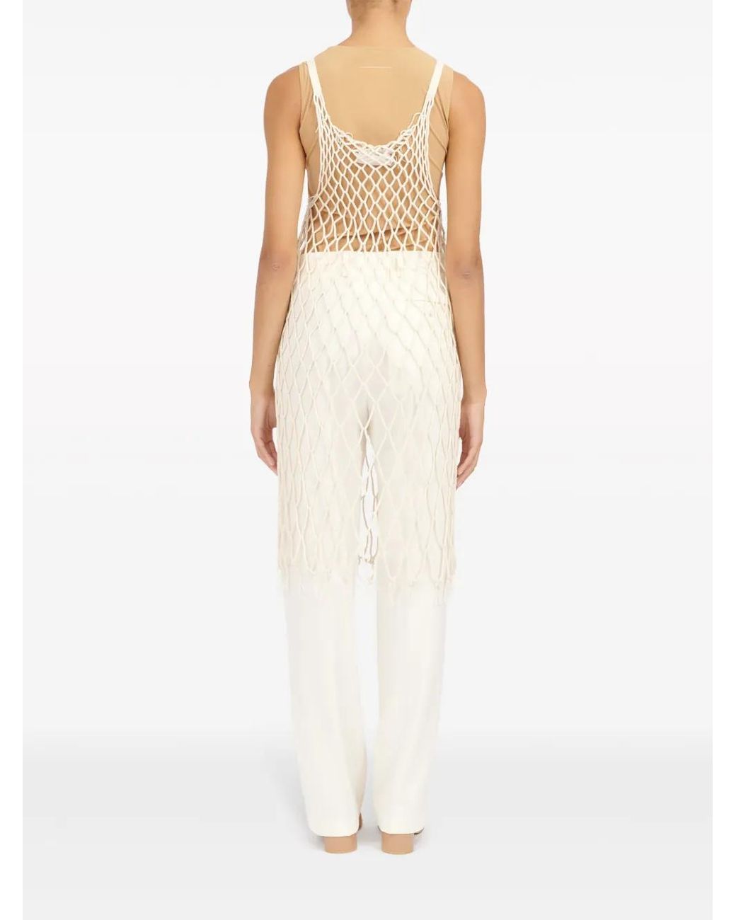 MM6 by Maison Margiela White Open-Knit Midi Dress