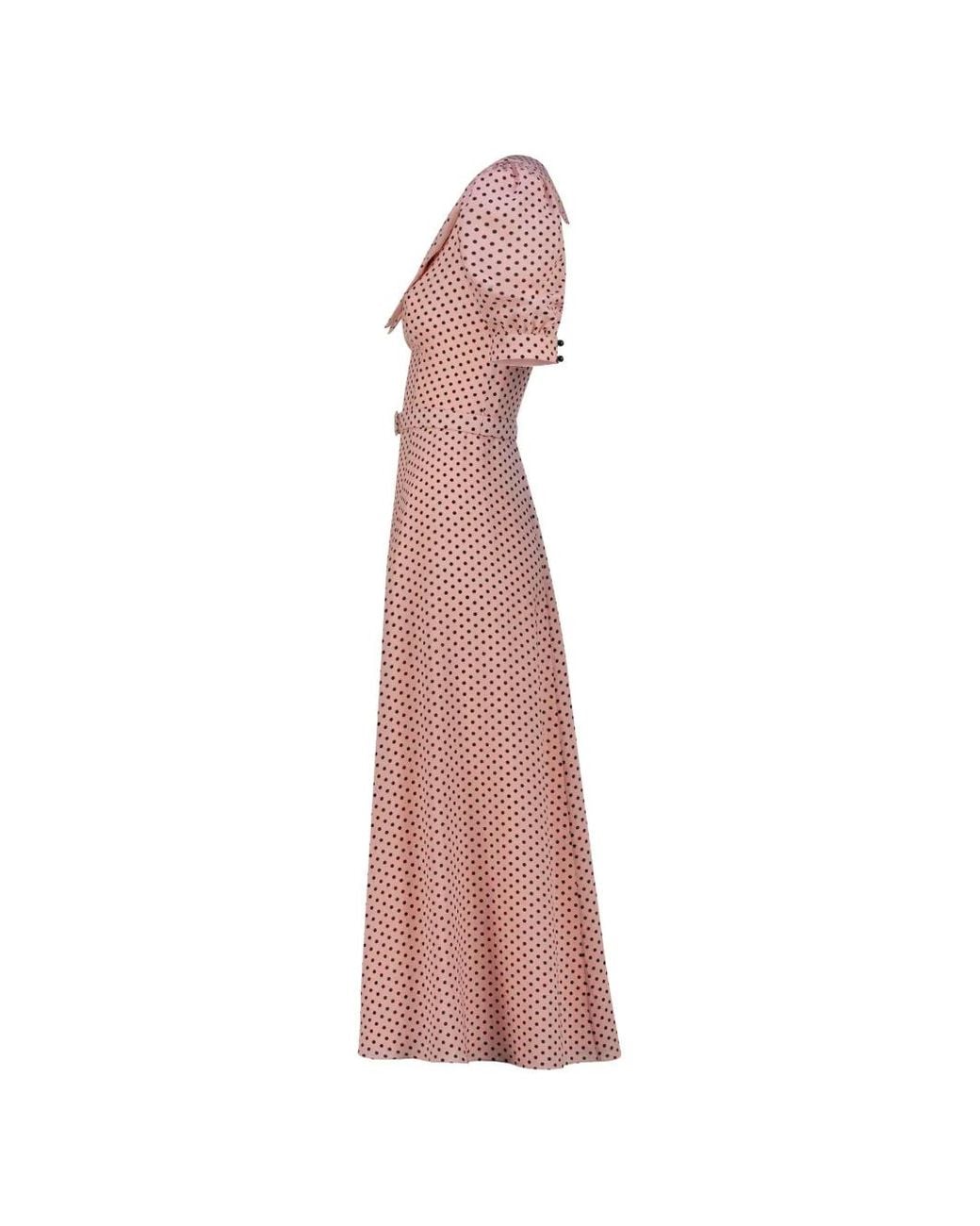 Adamaris Pink Polka-Dot Belted Midi Dress