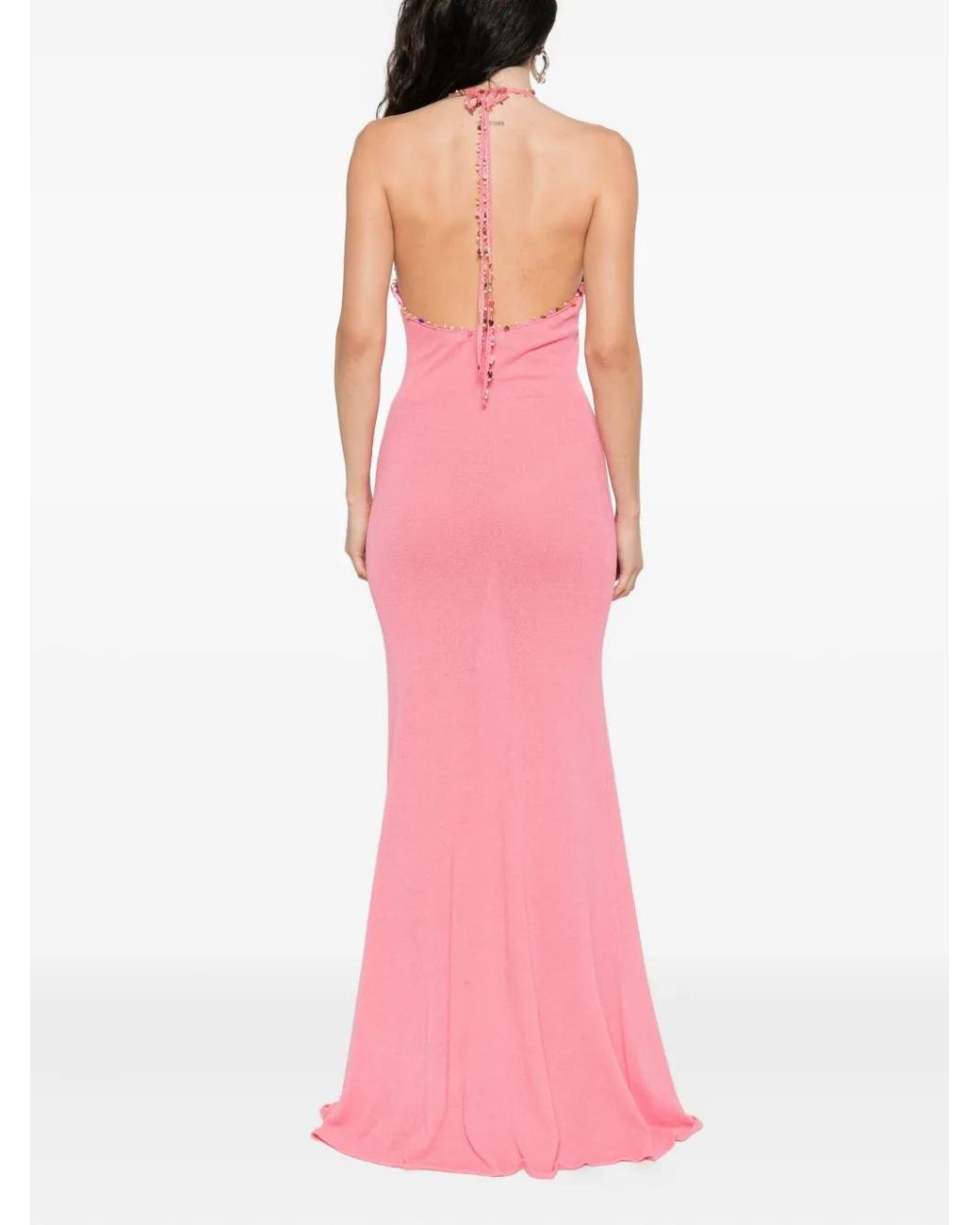 Christopher Esber Pink Beach Quartz Embellished Halterneck Maxi Dress