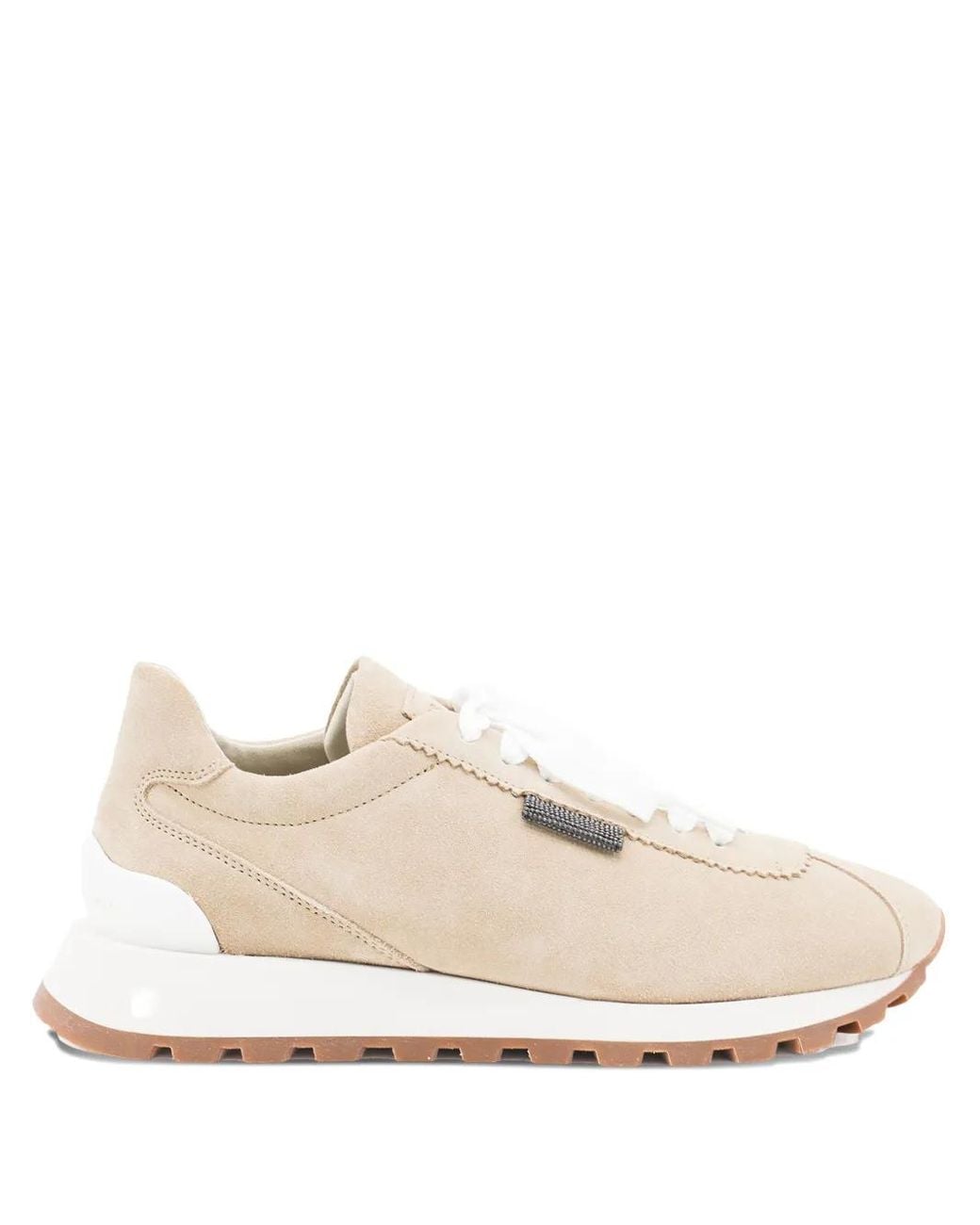 Brunello Cucinelli White Monile-Detail Suede Sneakers