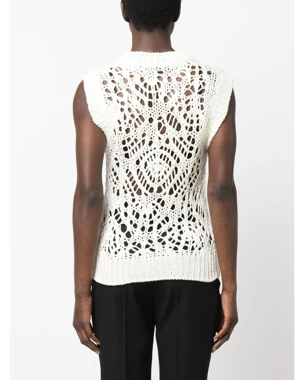 Tom Ford White Open-Knit Sleeveless Silk Top