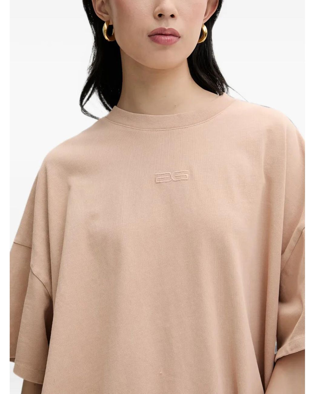 Gestuz Natural Jiogz Logo-Embroidered Oversized T-Shirt